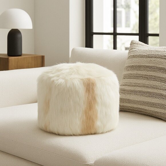 Real Rabbit Fur Pillow Square Shape Sofa Throw Pillow Decor Made USA Cream Ivory - Picture 1 of 6